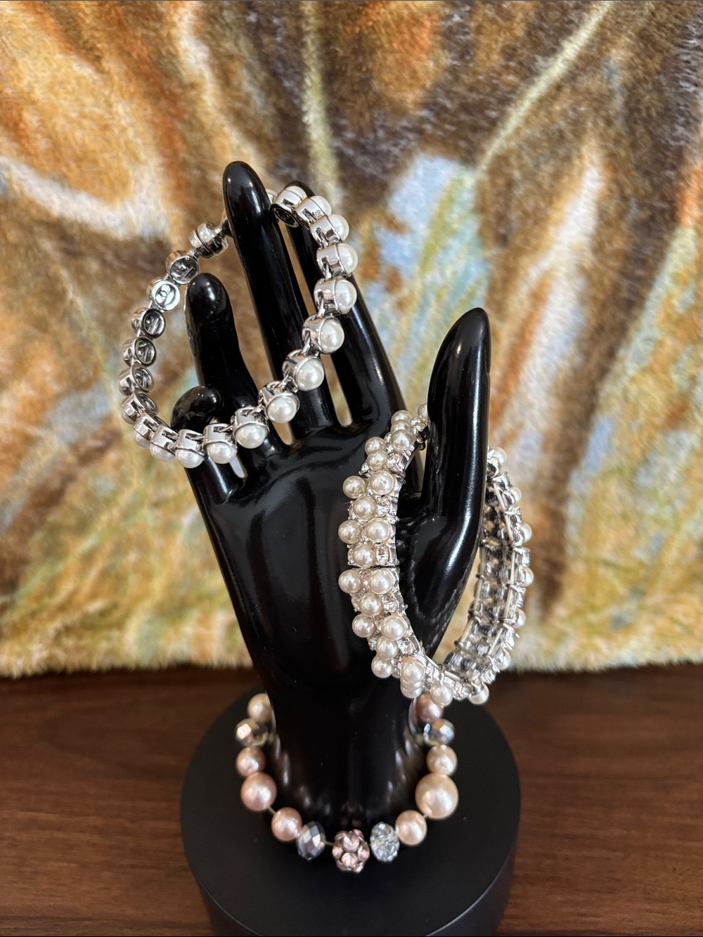 Bracelet Set Pearl and Silver Beaded- White Pearls Bundle - Picture 3 of 9